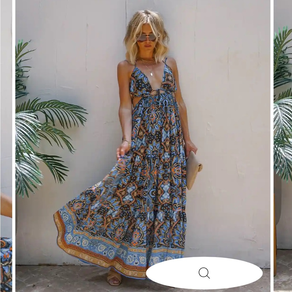 CONQUISTADORA PRINTED CUTOUT HALTER MAXI DRESS